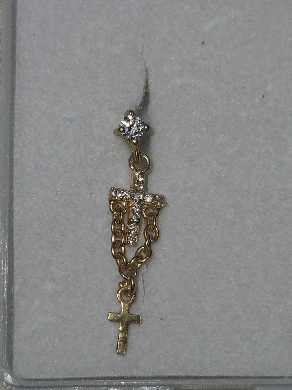 Gold-Tone Cross Nose Ring with Crystal Accents